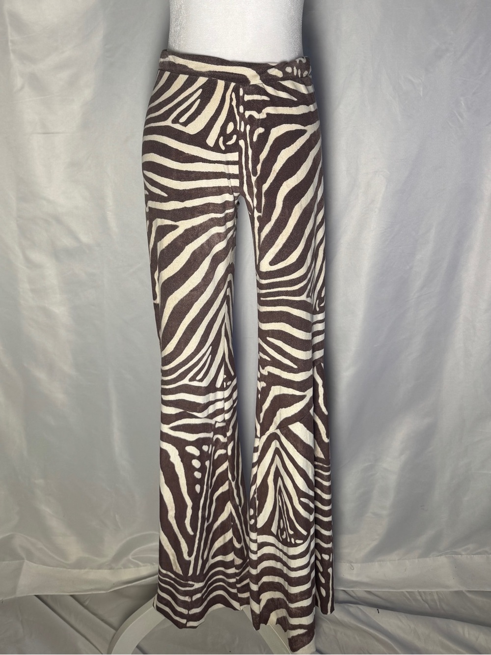 Y2K Zebra Print Flare Pants Women’s Medium Brown Cream Pull On Pants